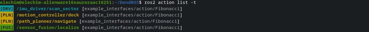 ros2 action list colorized output