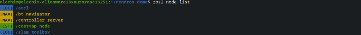 ros2 node list colorized output