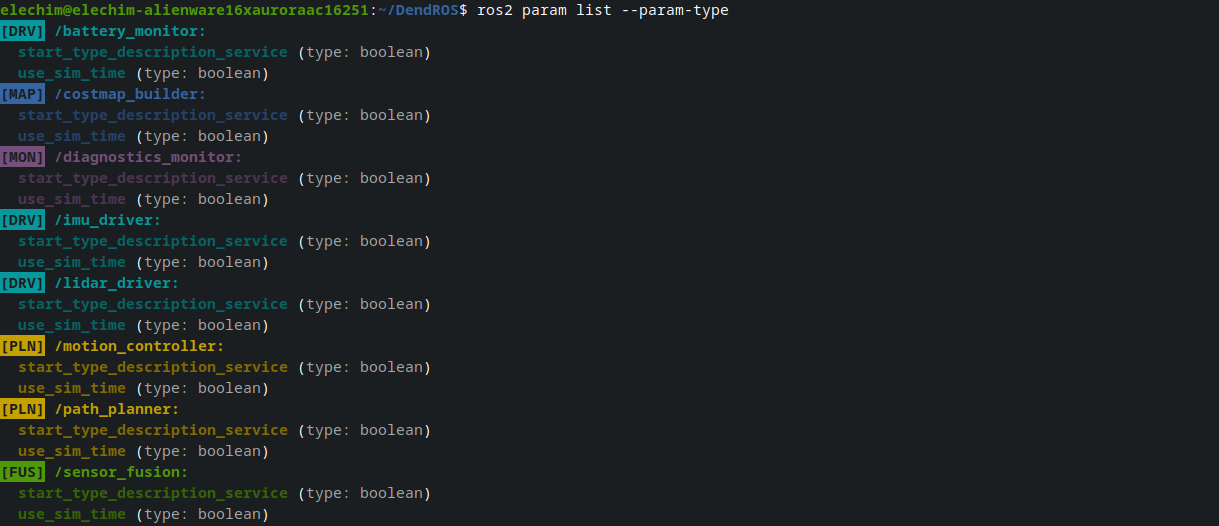 ros2 param list colorized output