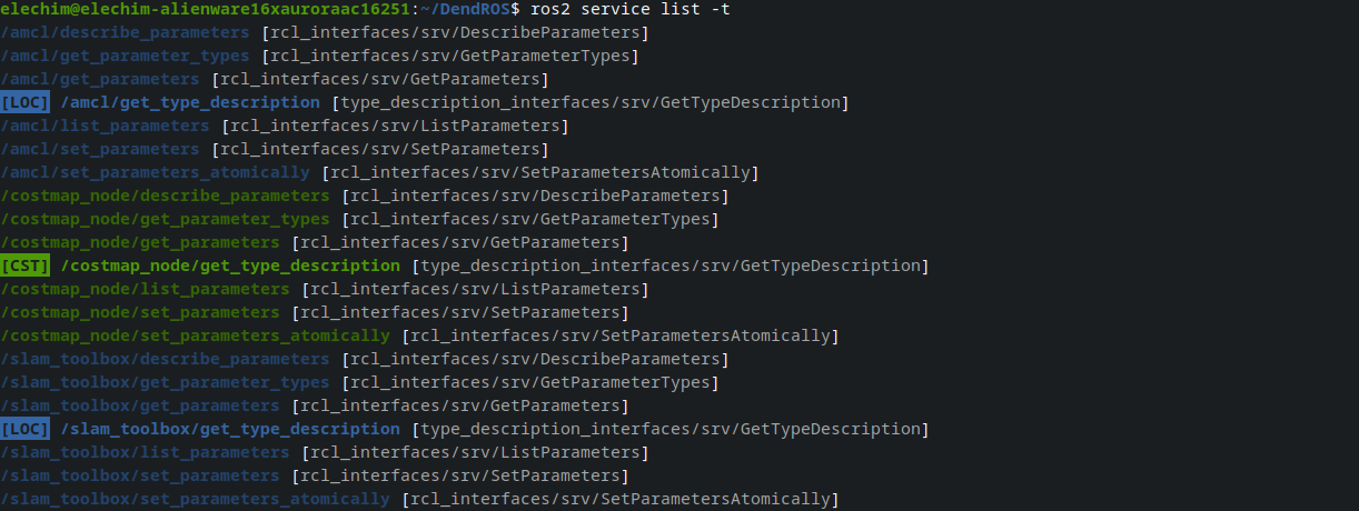 ros2 service list colorized output